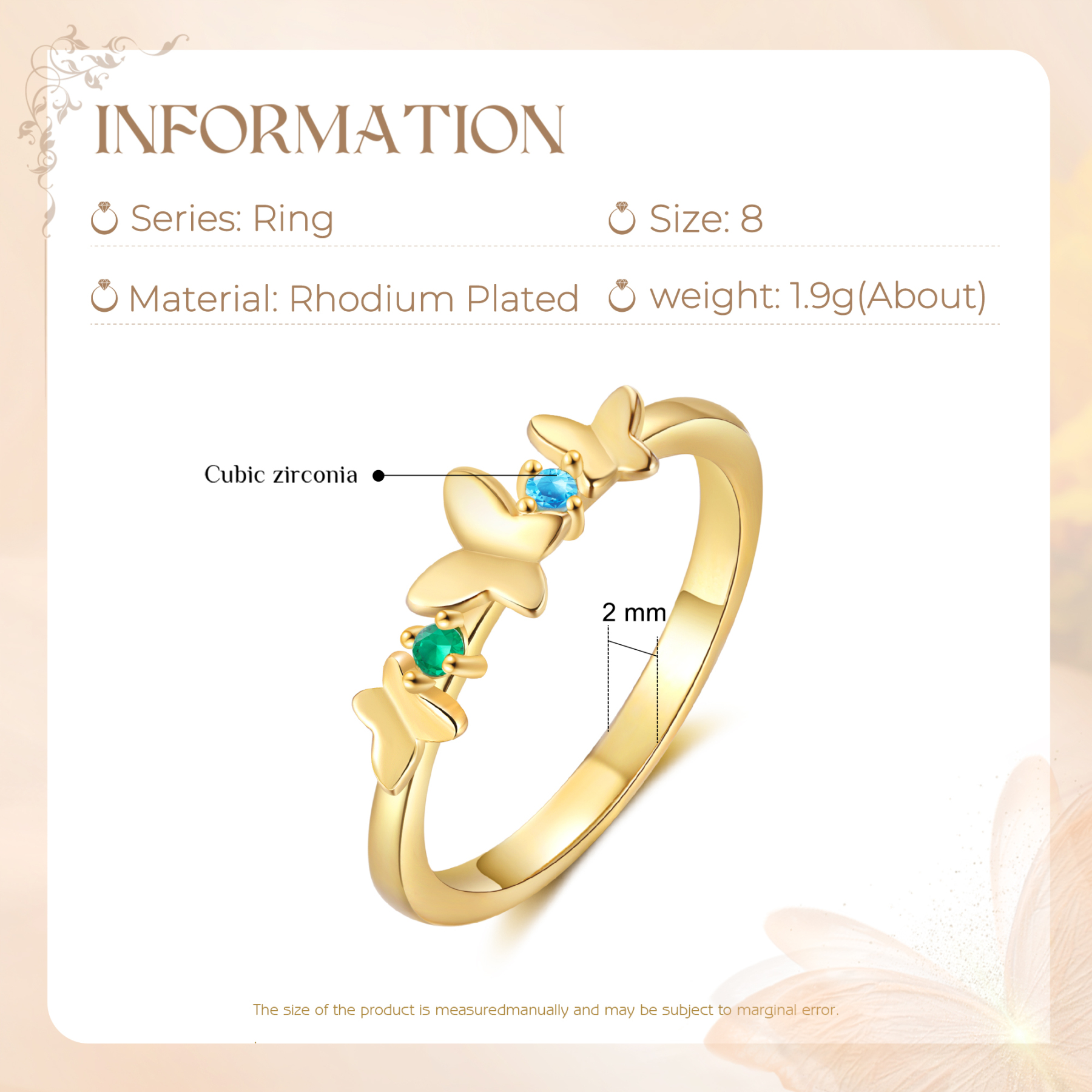 Anillo de mariposa personalizado con 2 piedras de nacimiento anillo familia-Jessemade ES