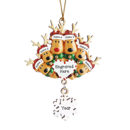 Navidad-Ornamentos Navideños de Madera Renos 6 Nombres con Texto y Año Personalizados