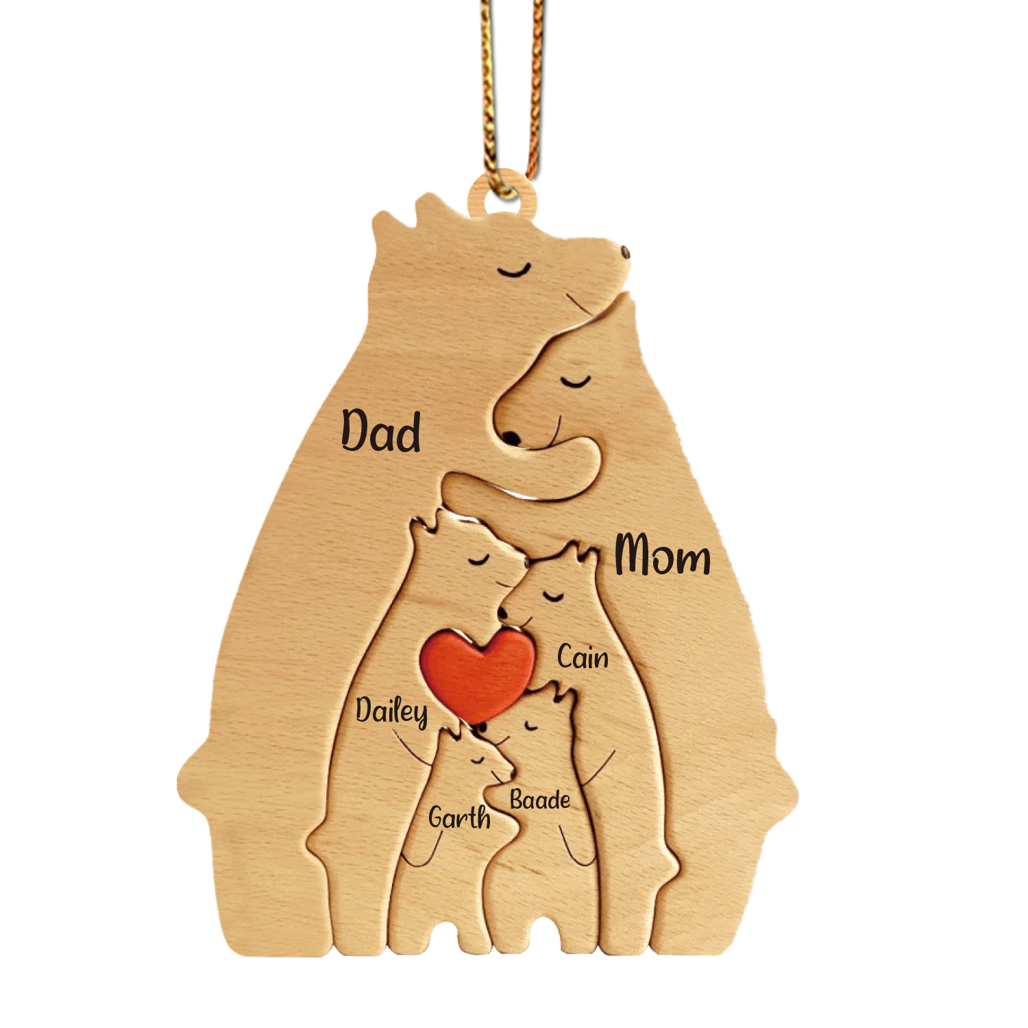 Navidad-Ornamento muñecos navideño de madera familia de canguros 6 nombres personalizados adorno del árbol-Jessemade ES