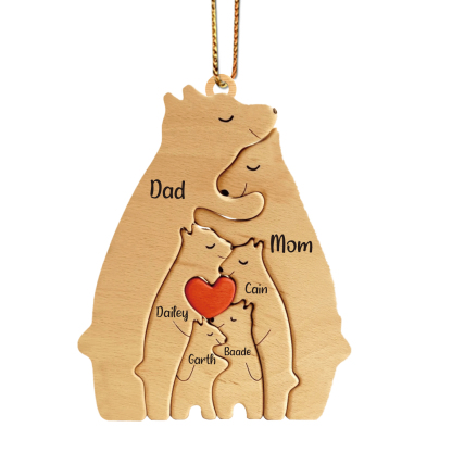 Navidad-Ornamento muñecos navideño de madera familia de canguros 6 nombres personalizados adorno del árbol-Jessemade ES