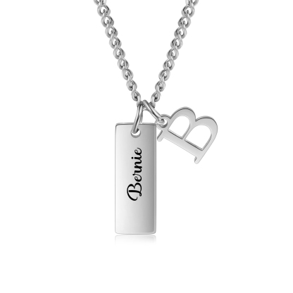 Collar de placa personalizado con 1 letra y 1 nombre para hombre-Jessemade ES