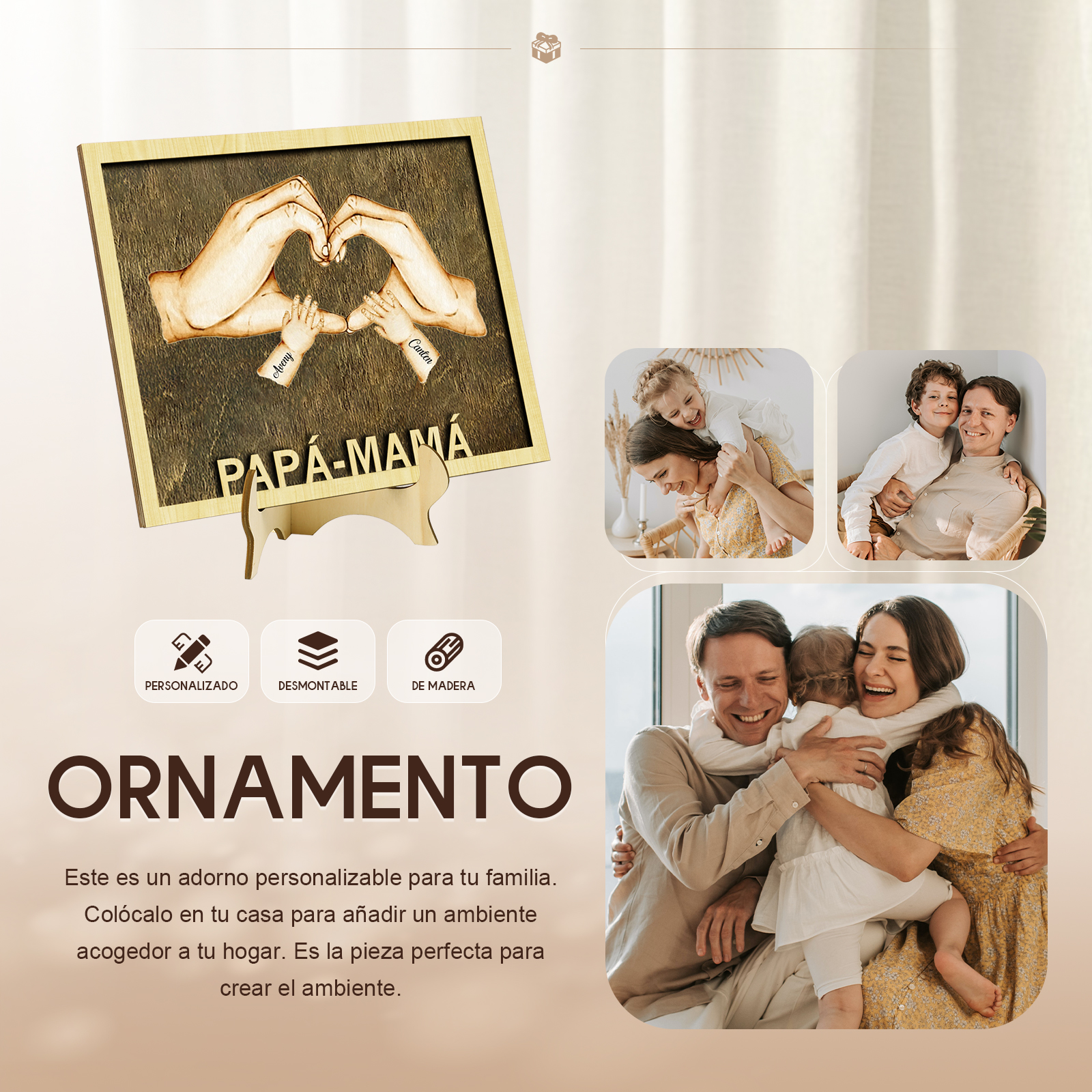 A mi mamá/papá-Adorno 2-8 nombres personalizados decoración de madera mano con mano-Jessemade ES
