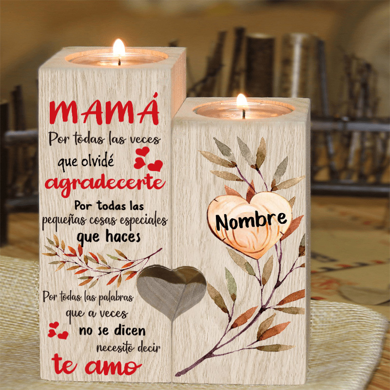 A mi madre-Candelero de madera de dos piezas sin candela 1 nombre personalizado
