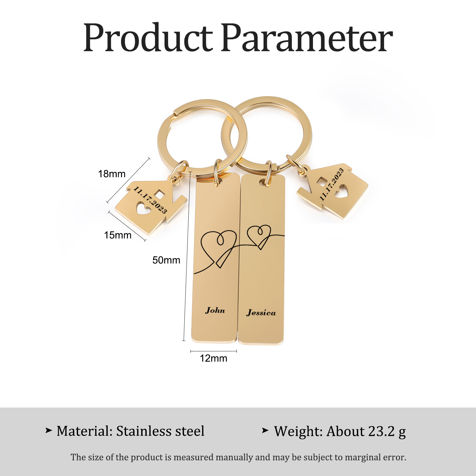 Llavero para pareja corazones conectados 2 nombres personalizados con fecha dije de casa-Jessemade ES