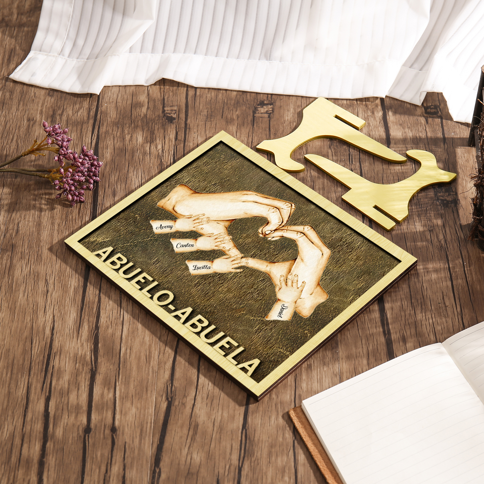 A mi abuela/abuelo-Adorno 2-8 nombres personalizados decoración de madera mano con mano-Jessemade ES