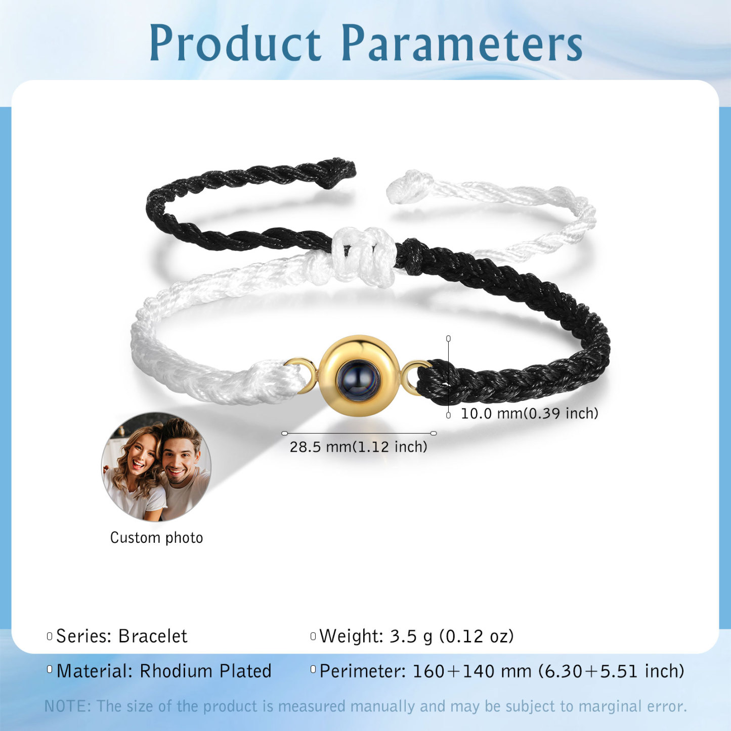 Pulsera de cuerda con proyección de foto en color con dije circular pulsera ajustable-Jessemade ES