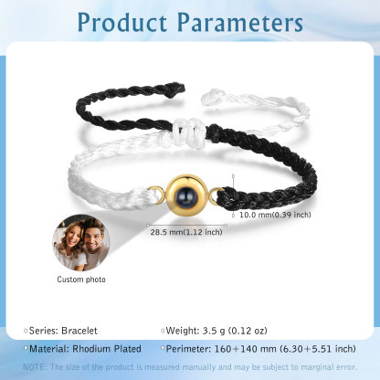 Pulsera de cuerda con proyección de foto en color con dije circular pulsera ajustable-Jessemade ES