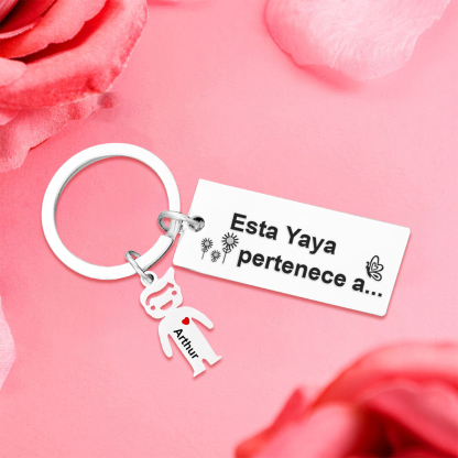 A mi abuela - Llavero "Esta Yaya pertenece a..." con 1-6 nombres personalizados en "niños"-Jessemade ES