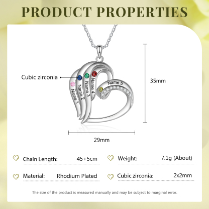 Collar en corazón con 2-5 nombres personalizados y 2-5 piedras de nacimiento-Jessemade ES