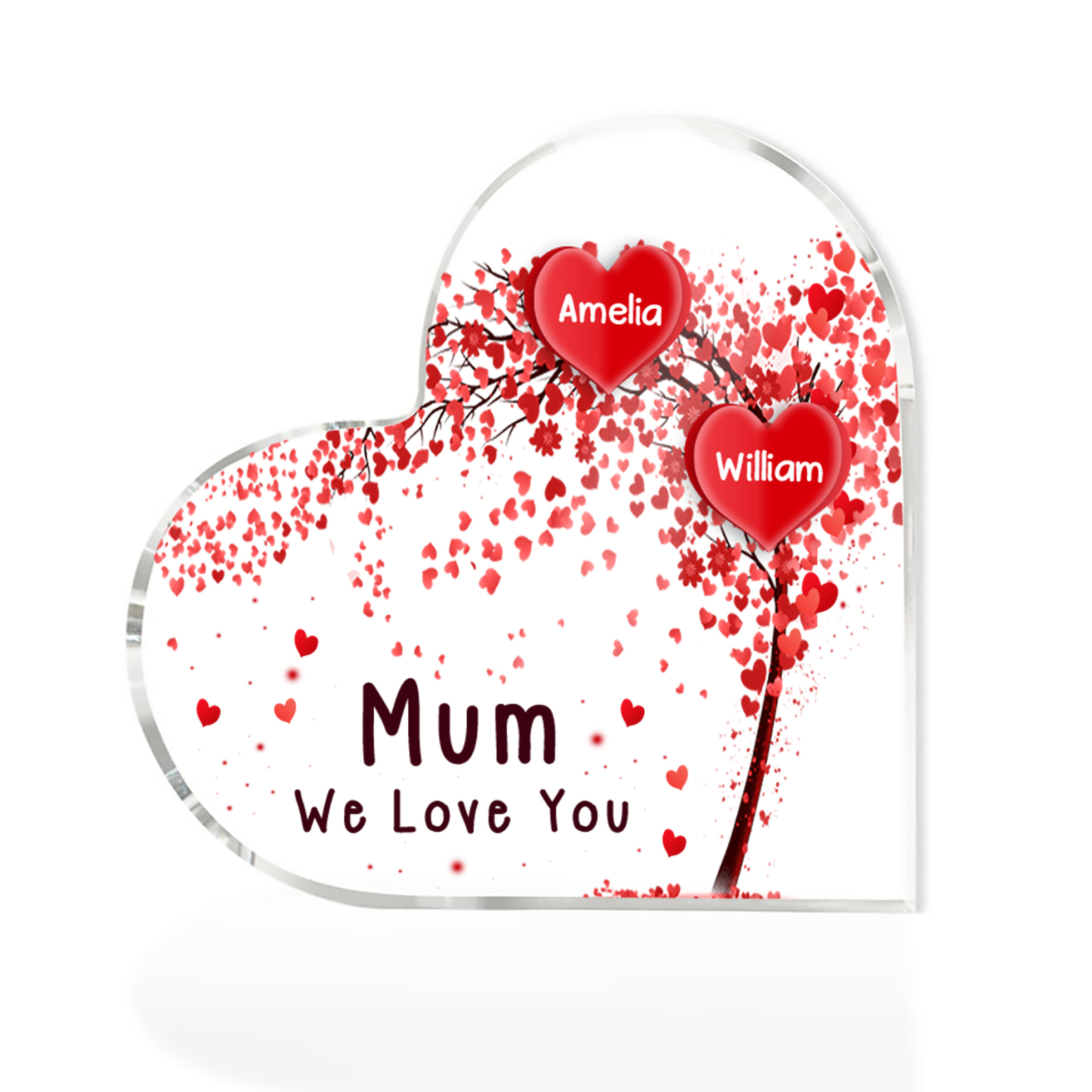 A mi mamá/abuela-Placa de acrílico "Corazones" en forma de corazón 2 nombres y 1 texto personalizados-Jessemade ES