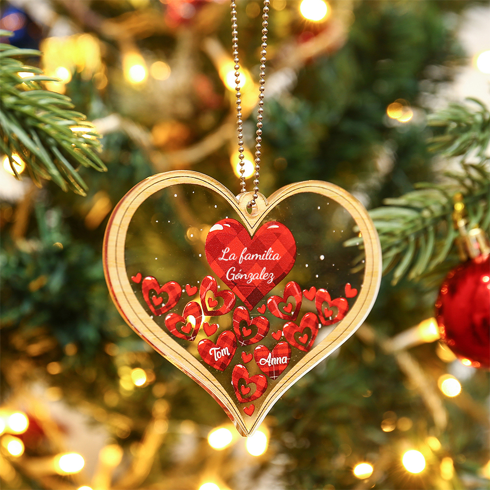 Navidad-Ornamento navideño de acrílico corazones con 2 nombres y 1 texto personalizados