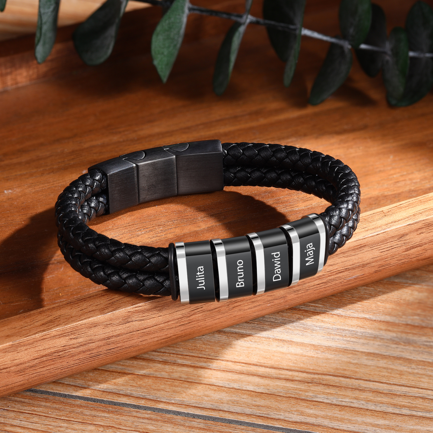 Pulsera de cuero trenzado con 1-5 nombres personalizados para hombre-Jessemade ES