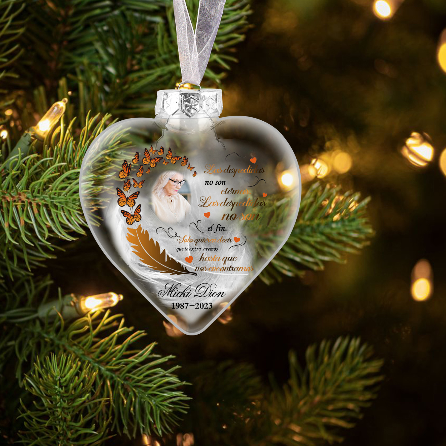 Bola navideña conmemorativa Adorno de Navidad 1 nombre, 1 foto y años personalizados con pluma -Jessemade ES