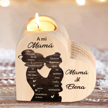 A mi mamá-Candelero con nombres personalizados en forma de corazón de madera sin candela-Jessemade ES
