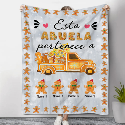 A mi abuela-Manta de buen calidad de Navidad hombres de jengibre personalizada con 4 nombres-Jessemade ES