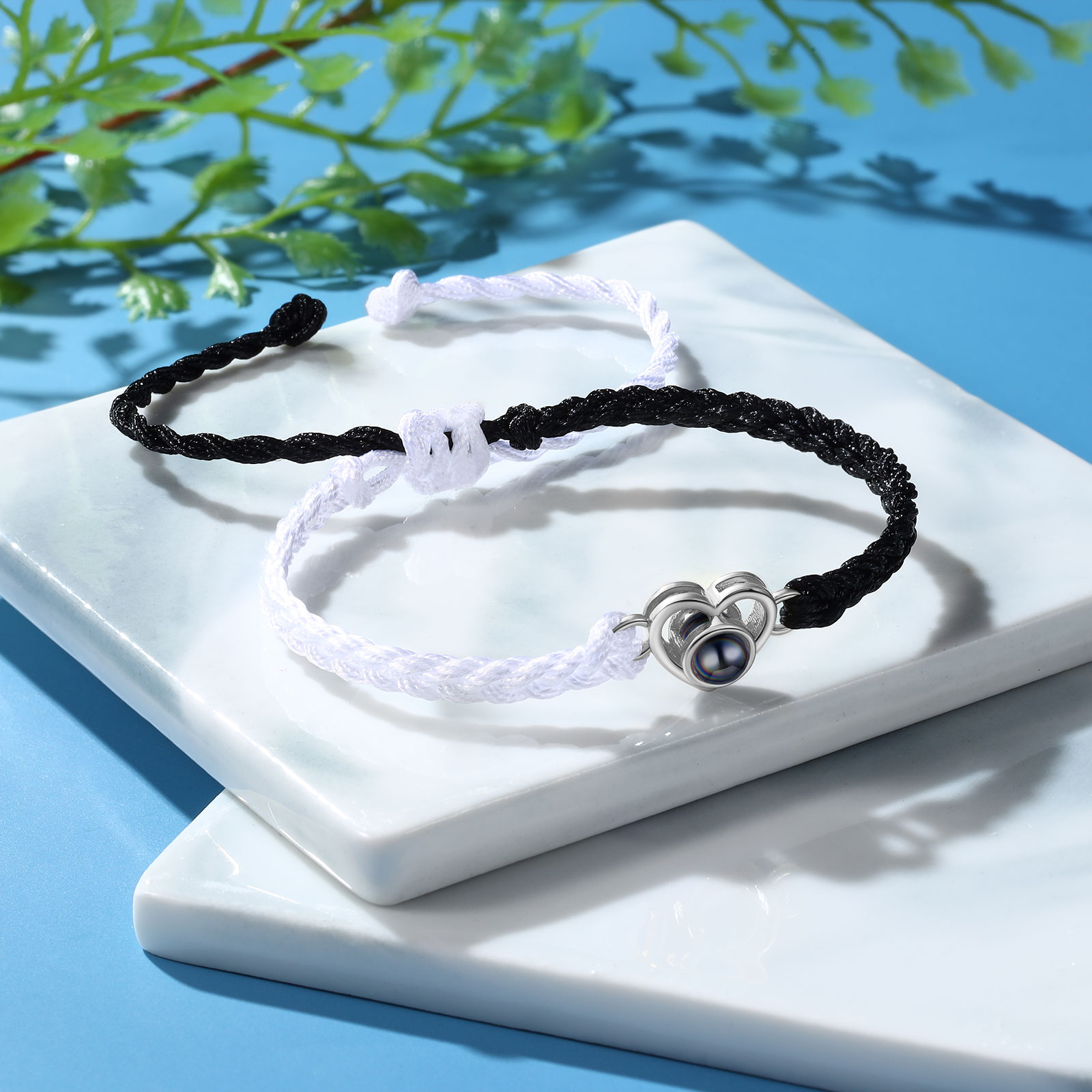 Pulsera de cuerda con proyección de foto en color con dije de corazón pulsera ajustable-Jessemade ES