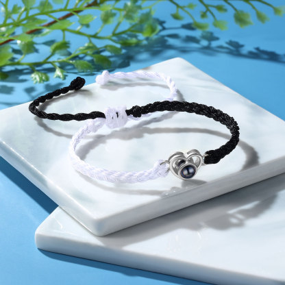 Pulsera de cuerda con proyección de foto en color con dije de corazón pulsera ajustable-Jessemade ES