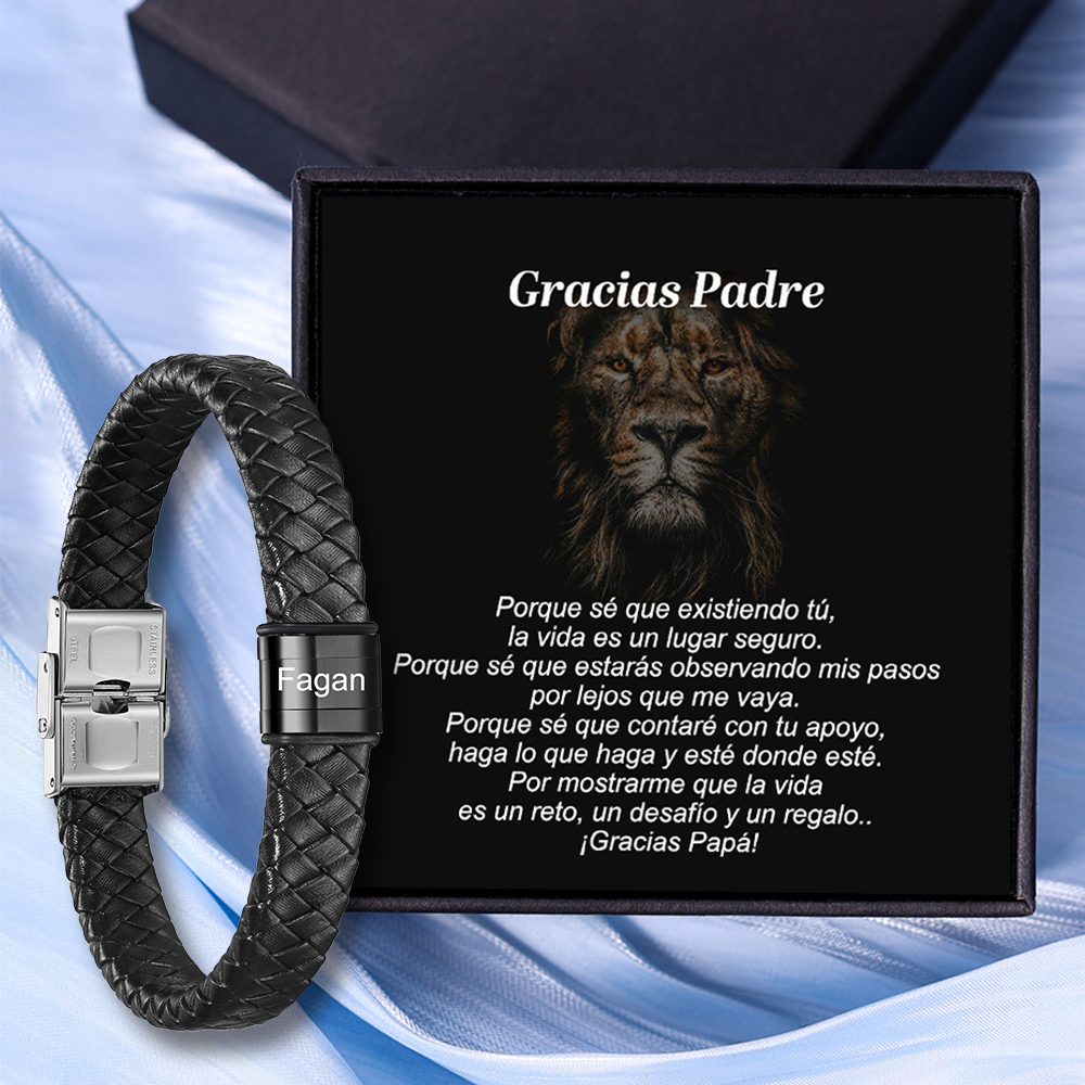 A MI PAPÁ-Pulsera de cuero trenzado de hombre con 1 perla personalizada con 1 nombre-Jessemade ES