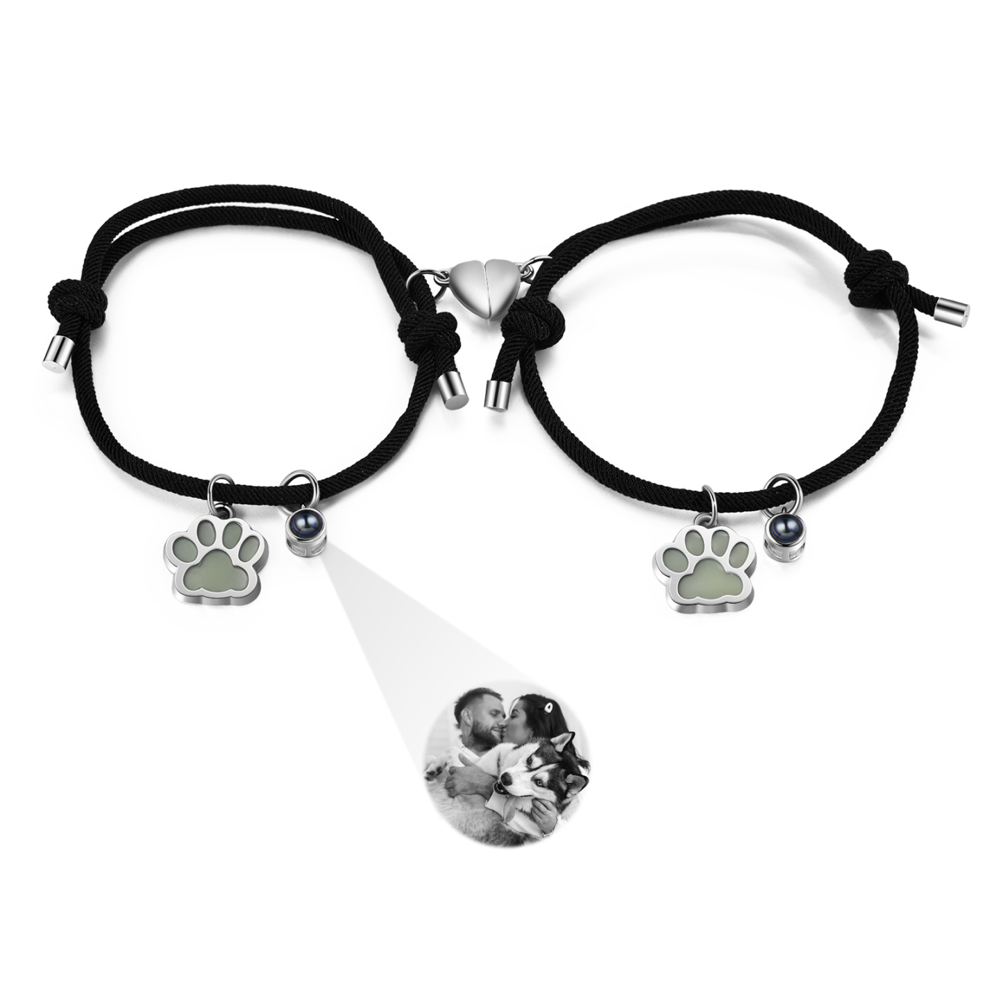 Pulsera para pareja con proyección de foto con dije de corazón magnético-Jessemade ES