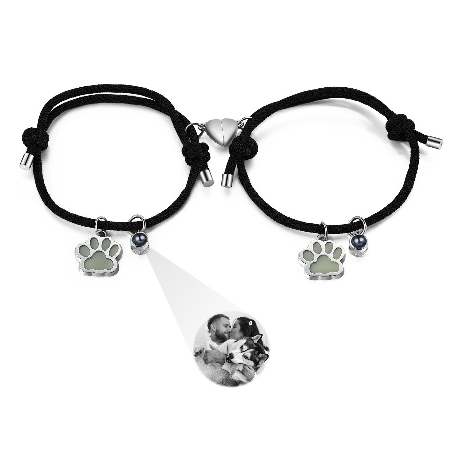 Pulsera para pareja con proyección de foto con dije de corazón magnético-Jessemade ES