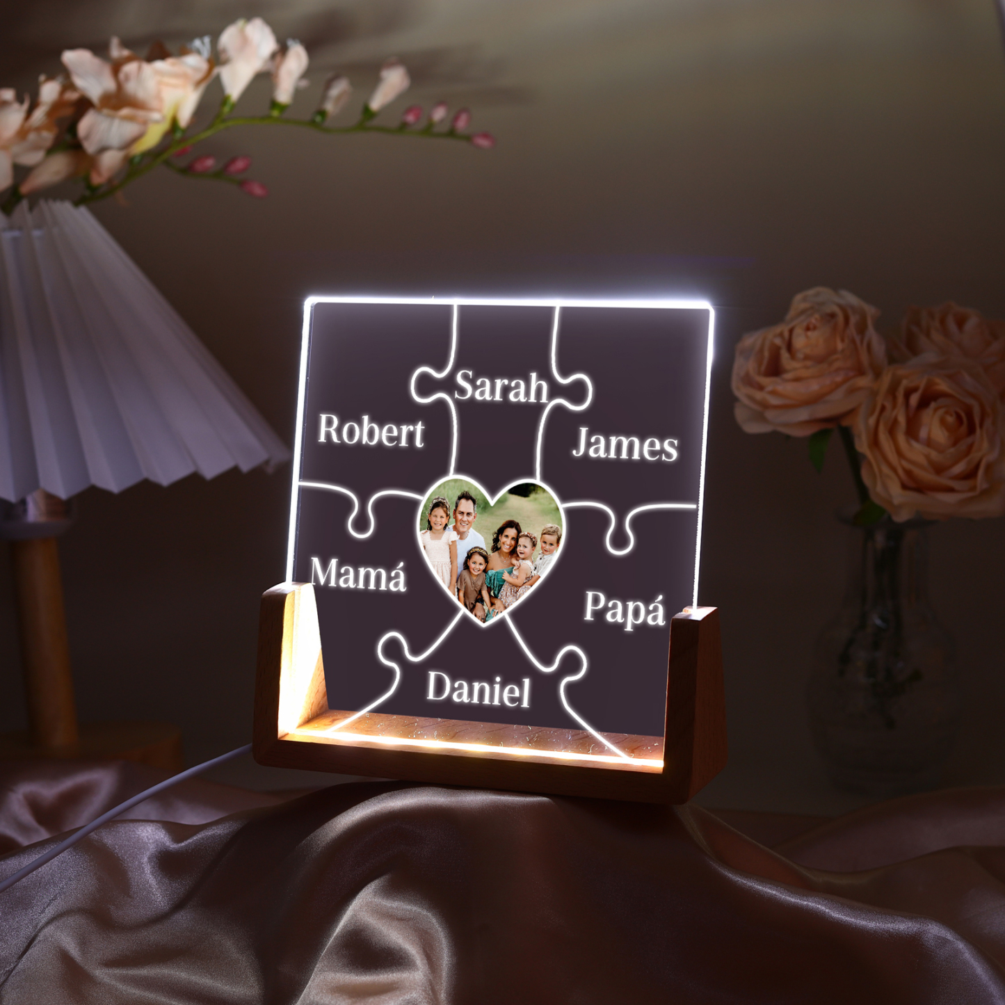 A mi mamá/abuela-Lámpara Personalizada con 2-7 Nombres y Foto "rompecabezas" 3D Ilusión Luz de Noche-Jessemade ES