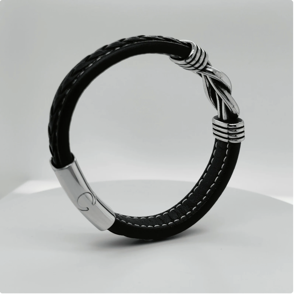 Para mi hombre-Pulsera de Cuero Nudo Eterno de Acero Inoxidable con 2 Nombres Personalizados