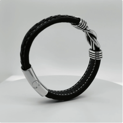 Para mi hombre-Pulsera de Cuero Nudo Eterno de Acero Inoxidable con 2 Nombres Personalizados