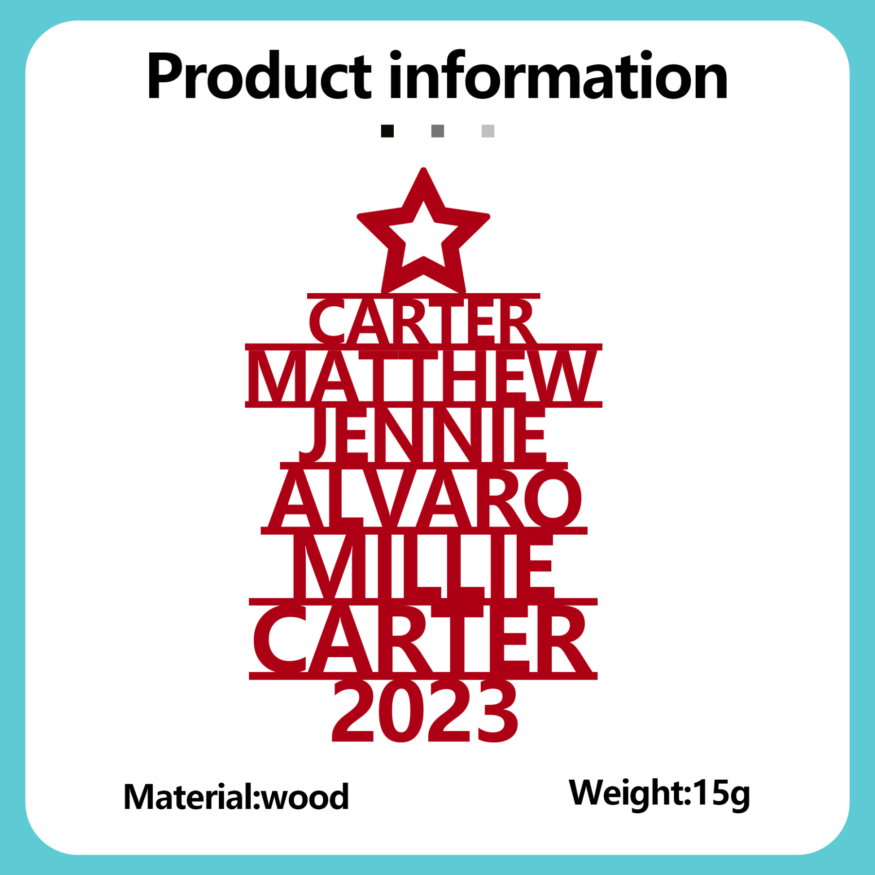 Navidad-Ornamento navideño de madera árbol de nombres con 6 nombres y año personalizados