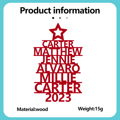 Navidad-Ornamento navideño de madera árbol de nombres con 6 nombres y año personalizados