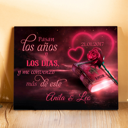 Lámina libro de amor marco de madera para pareja personalizado con 2 nombres y fecha-Jessemade ES