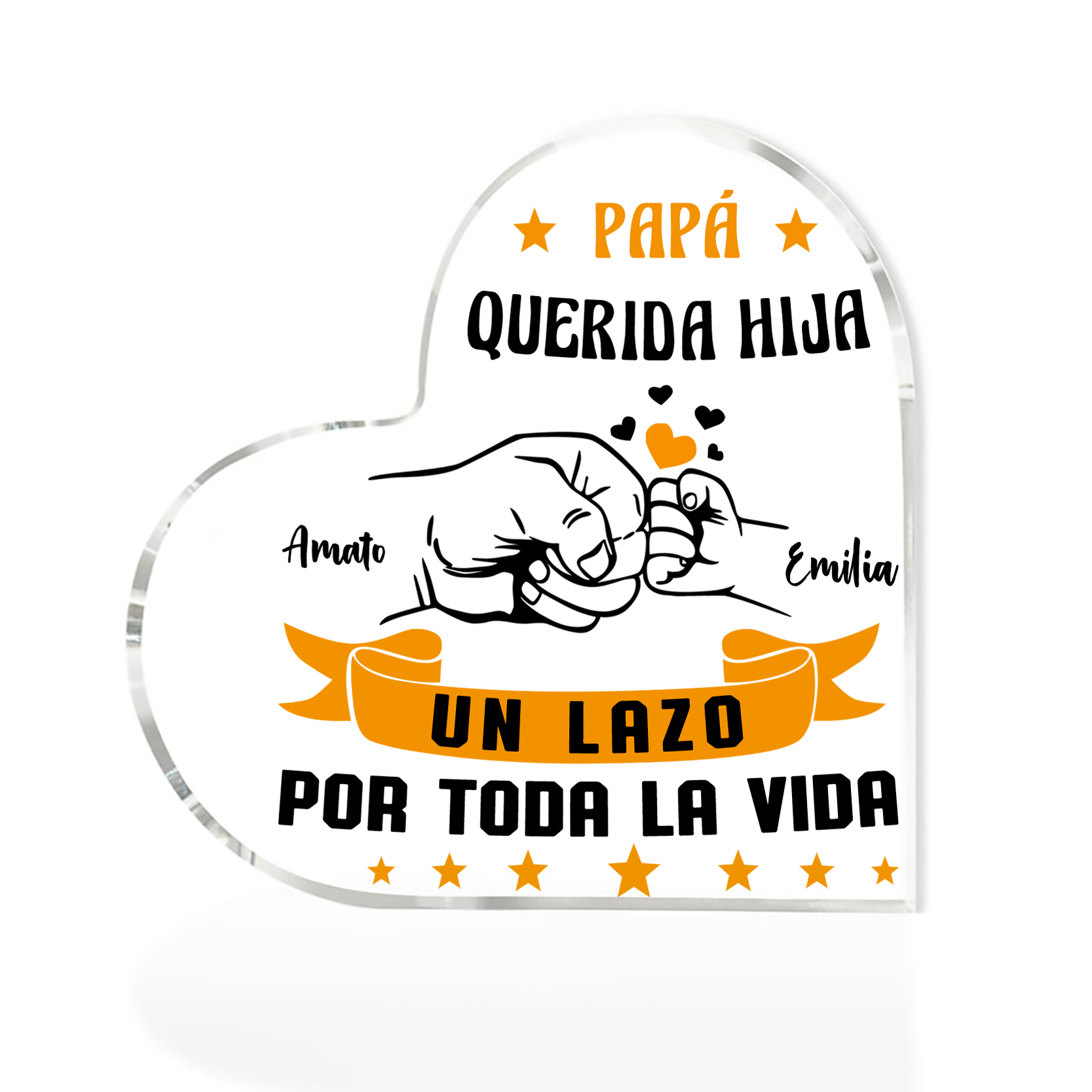 Placa de acrílico en forma de corazón puño con puño papá e hija con 2 nombres personalizados-Jessemade ES