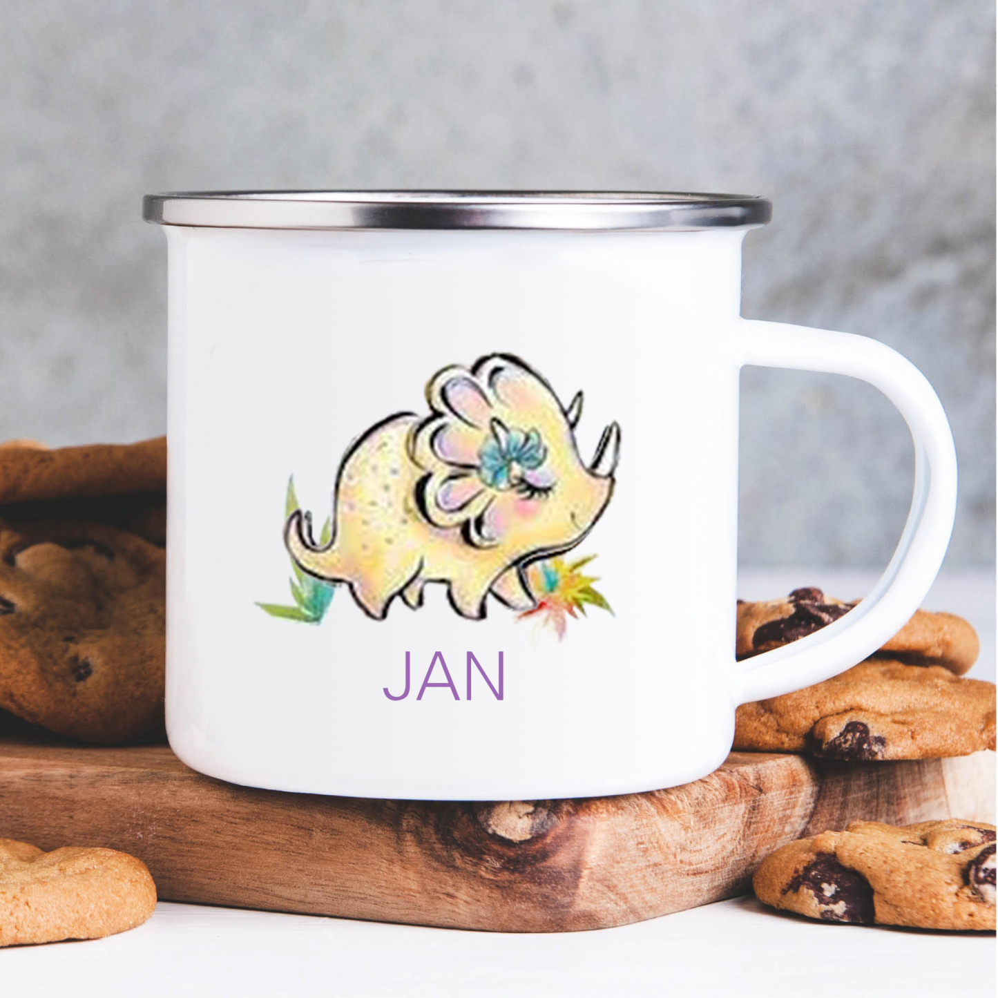 Taza con dinosaurios para niños con 1 nombre personalizado-Jessemade ES