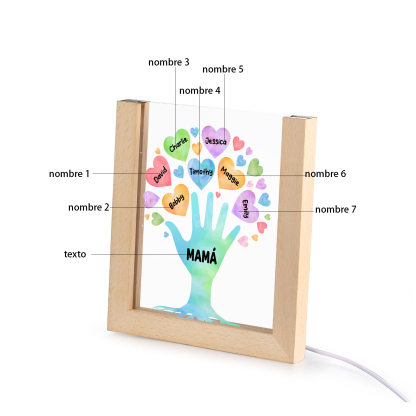 A mi mamá/abuela-Lámpara Personalizada con 2-8 Nombres y Texto "árbol y corazones" 3D Ilusión Luz de Noche-Jessemade ES