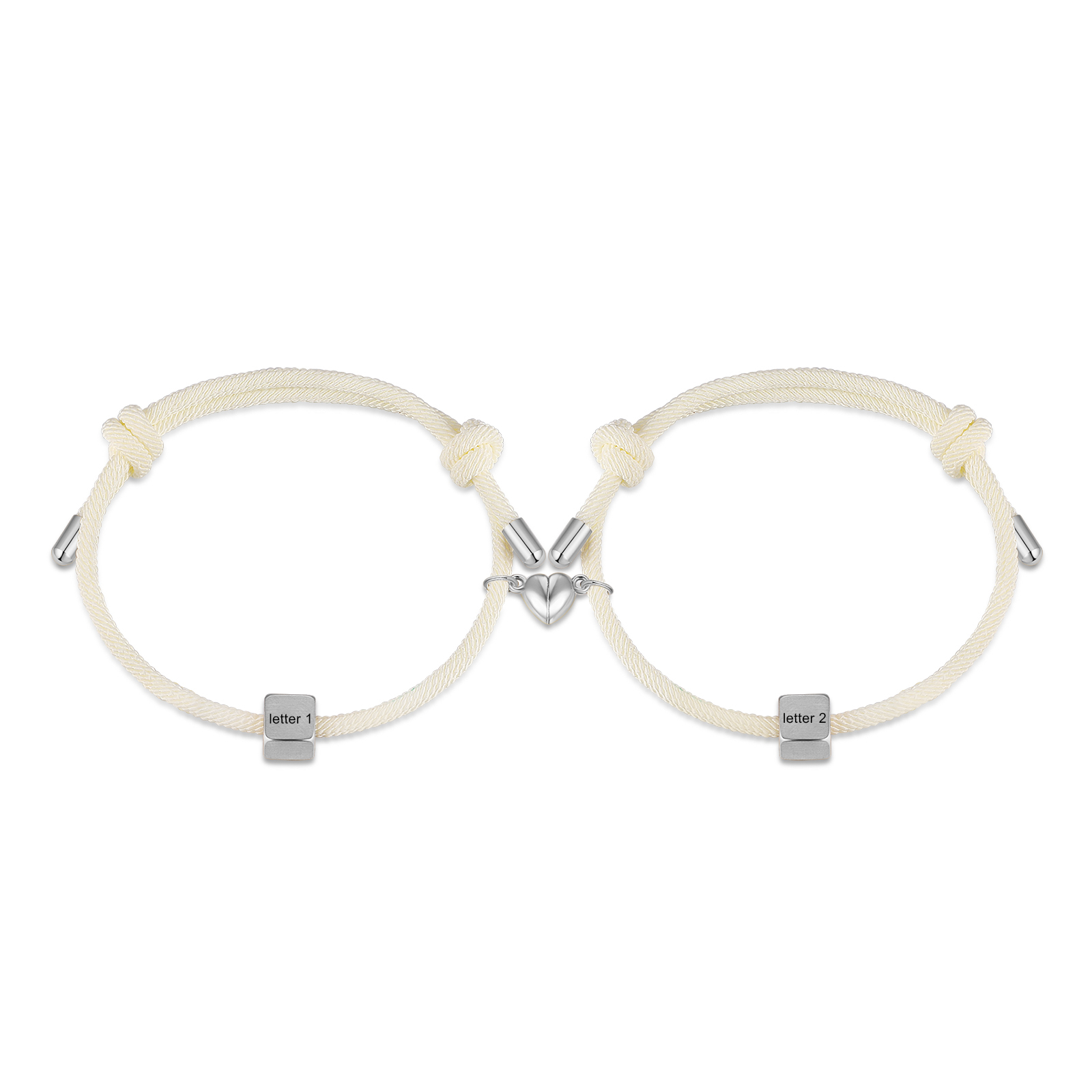 Pulseras de cuerda personalizadas para pareja con dije de corazón magnético grabado de dos letras-Jessemade ES