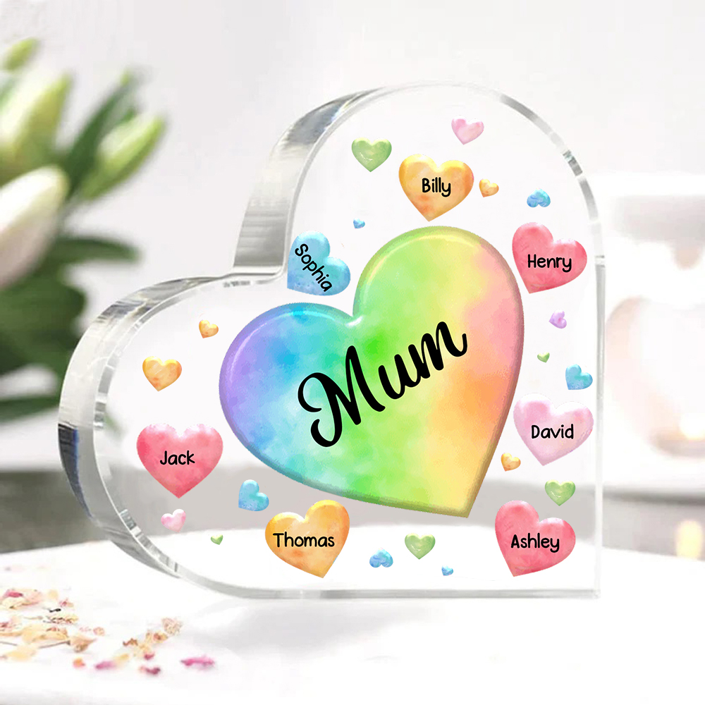 A mi mamá/abuela-Placa de acrílico "Corazones" en forma de corazón 7 nombres y 1 texto personalizados-Jessemade ES