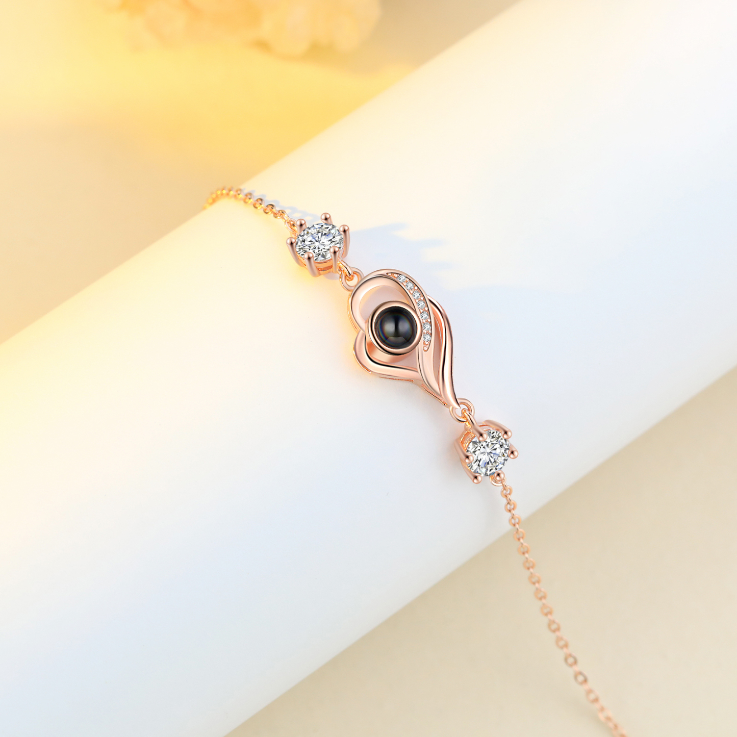 Pulsera con proyección de foto en color para mujer dije de corazón, Brazalete de proyección-Jessemade ES