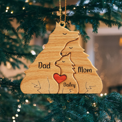 Navidad-Ornamento muñecos navideño de madera familia de zorros 3 nombres personalizados adorno del árbol-Jessemade ES