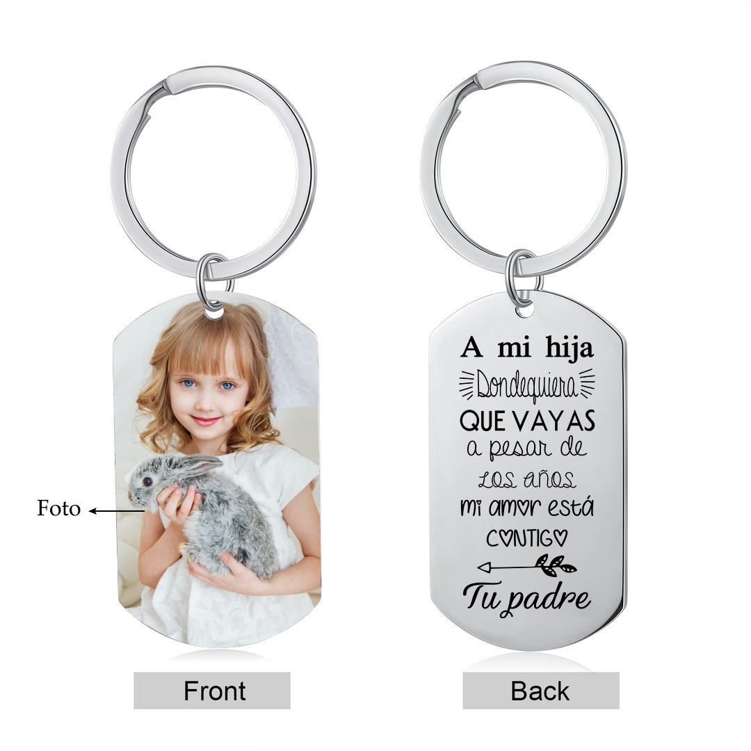 A mi hija-Llavero de placa "mi amor está contigo" de padres 1 foto personalizada-Jessemade ES