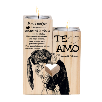 A mi mujer-Candelero de pareja abrazada de madera de dos piezas sin candela con 1 texto personalizado-Jessemade ES