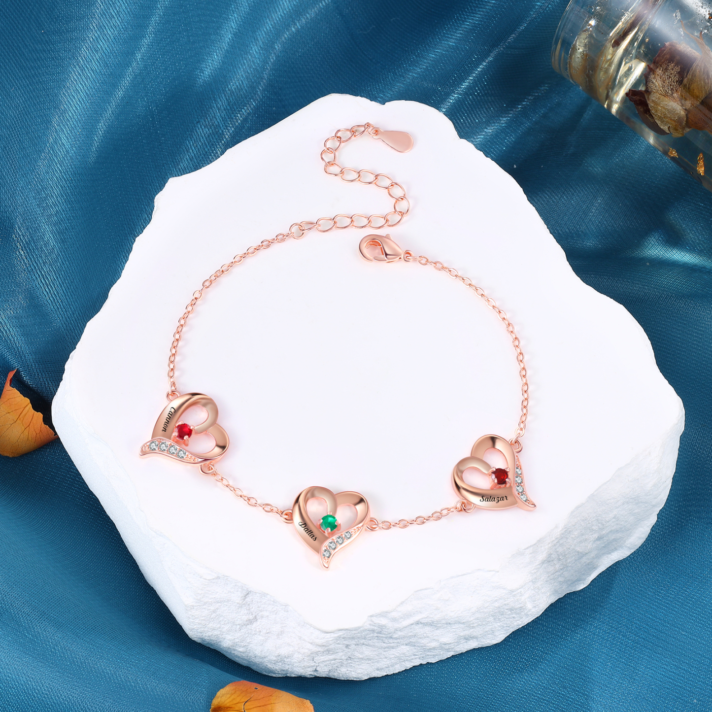 Pulsera 1-7 nombres y piedras personalizados con dije de corazón-Jessemade ES