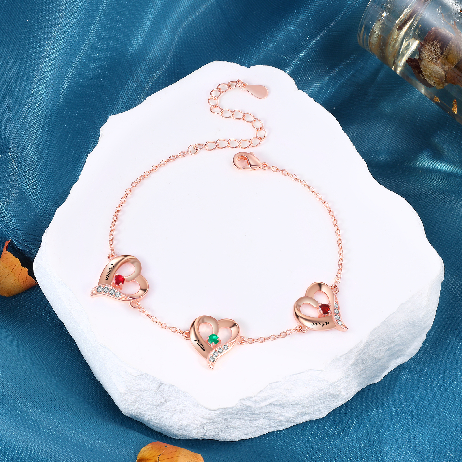 Pulsera 1-7 nombres y piedras personalizados con dije de corazón-Jessemade ES