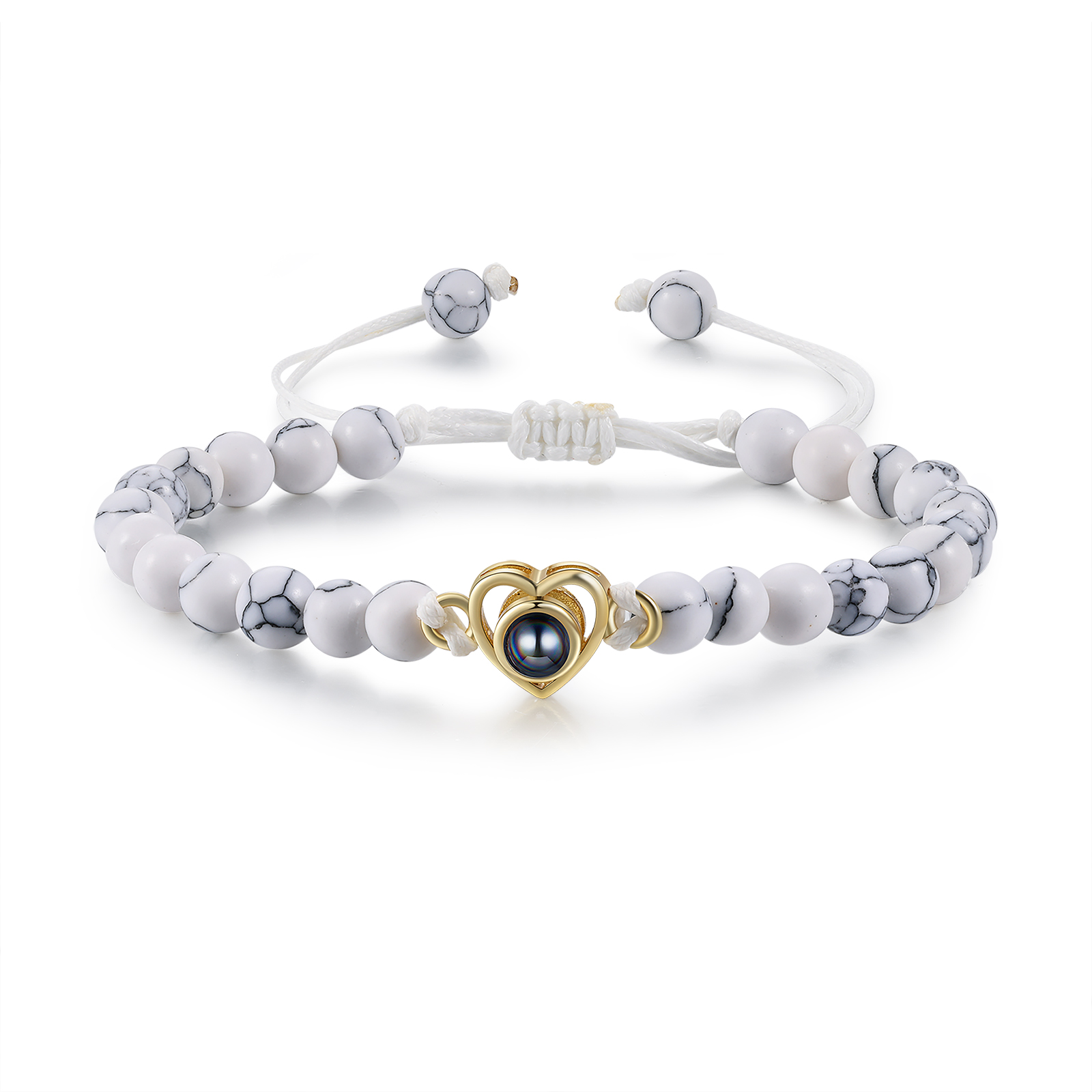 Pulsera de turquesa blanca sintética con proyección de foto en color con dije de corazón pulsera ajustable-Jessemade ES