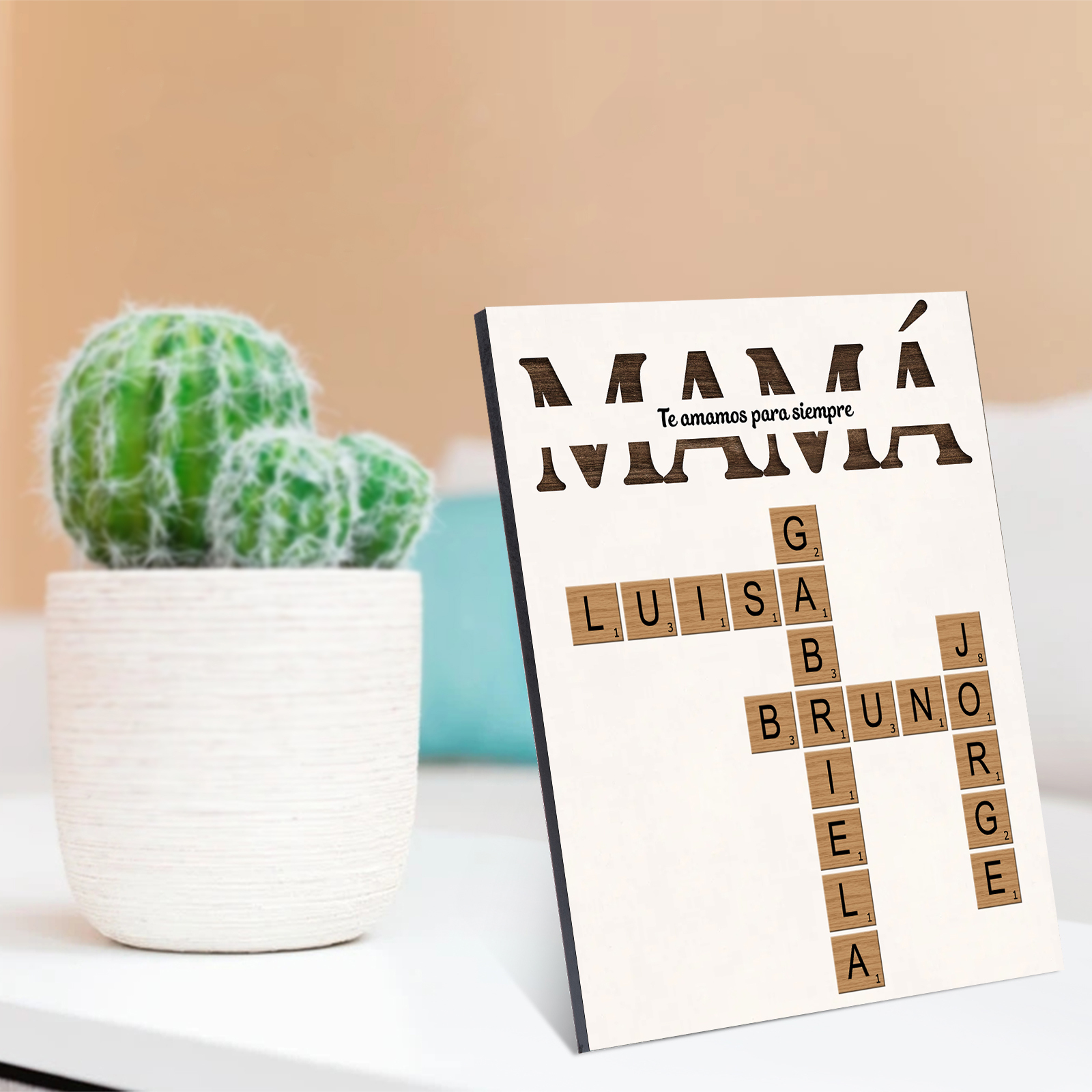 A mi mamá-Lámina crucigrama marco de madera personalizado con 1-12 nombres y 1 texto | Jessemade