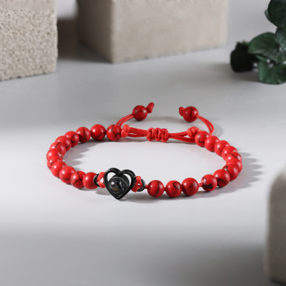 Pulsera de turquesa roja sintética con proyección de foto en color con dije de corazón pulsera ajustable-Jessemade ES