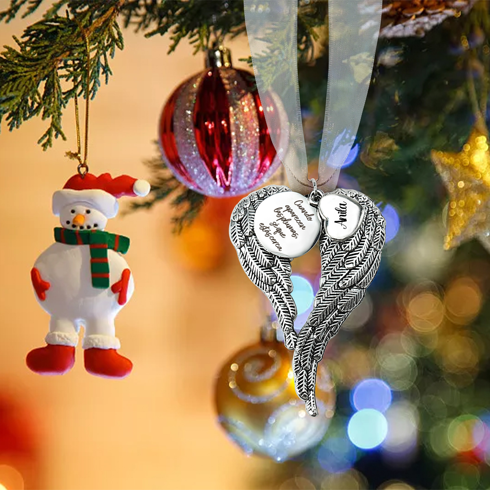 Adorno navideño de alas conmemorativo Adorno de Navidad 1 nombre personalizado 