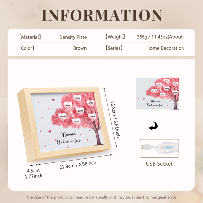 Marco con LED Árbol de la Vida 1-10 Nombres Personalizados con 1 Texto-Jessemade ES