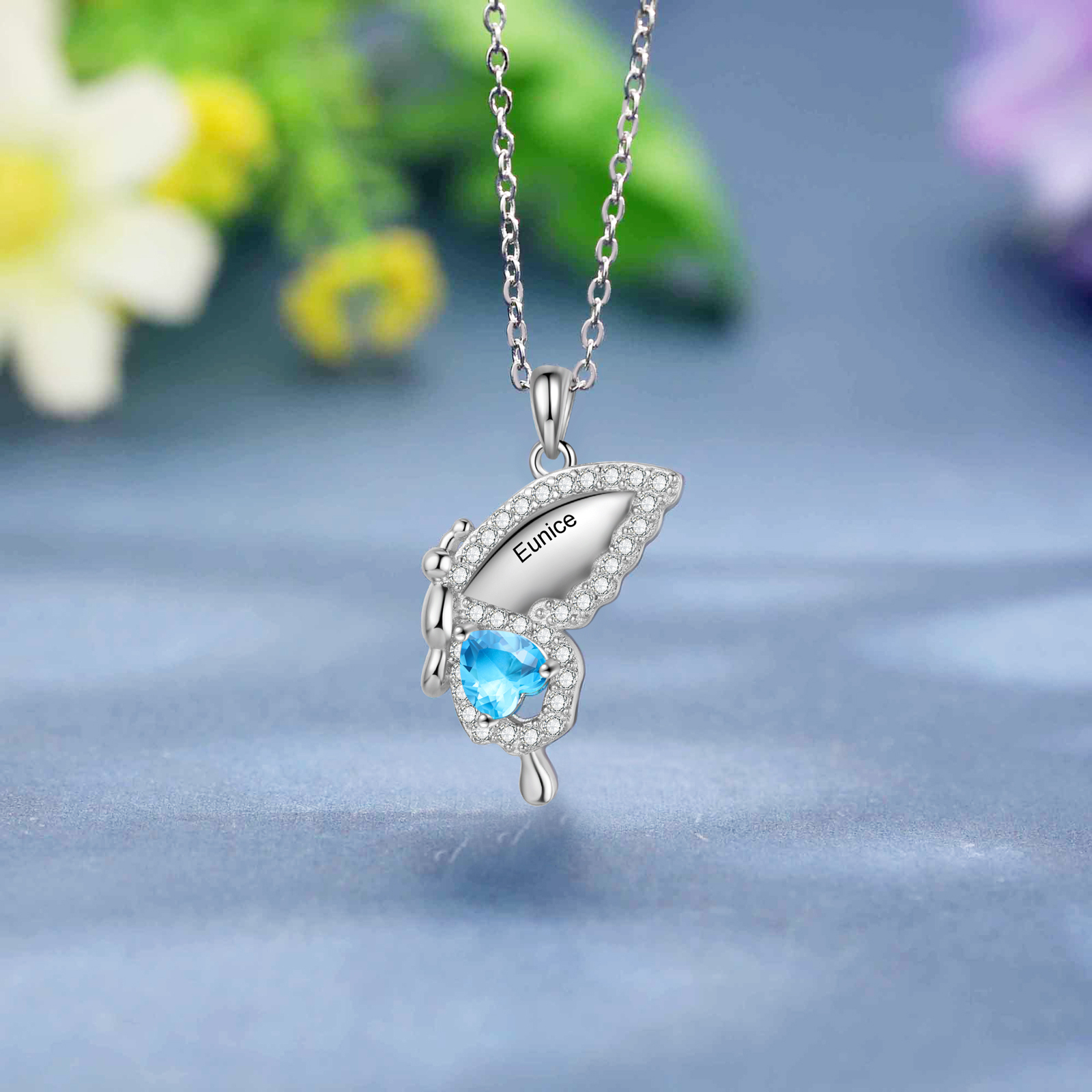 Collares Mariposa con 2 Nombres Personalizado 2 Piedras de Nacimiento-Jessemade ES