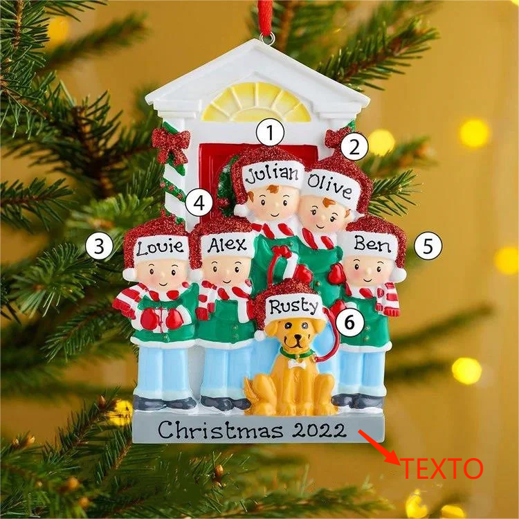 Navidad-Muñecos con perro ornamentos navideños 6 nombres con texto personalizados Adorno de Madera