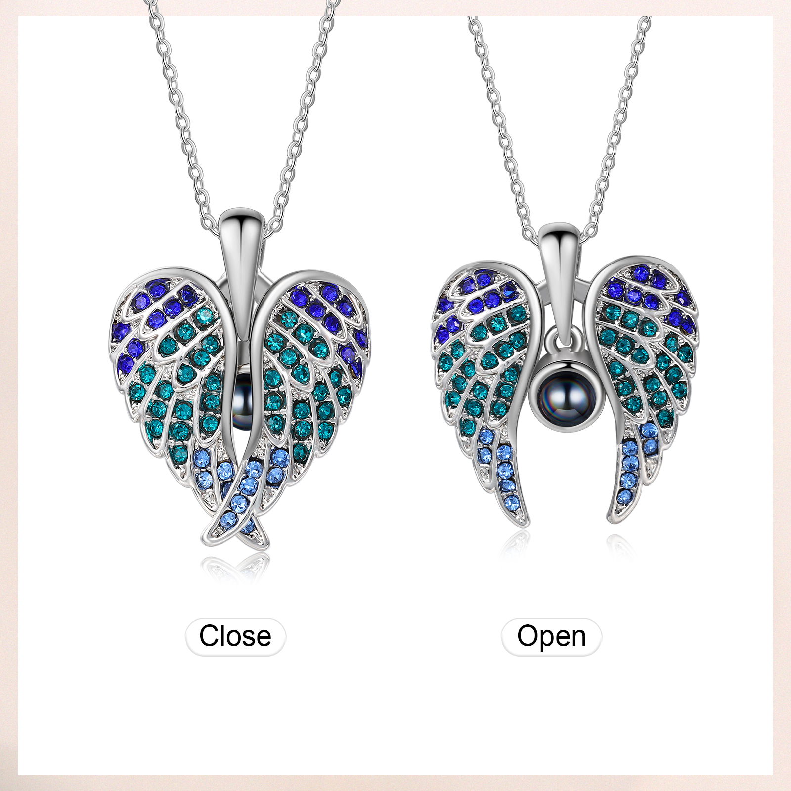 Collar de alas de ángel abiertas personalizado con 1 foto en proyección-Jessemade ES