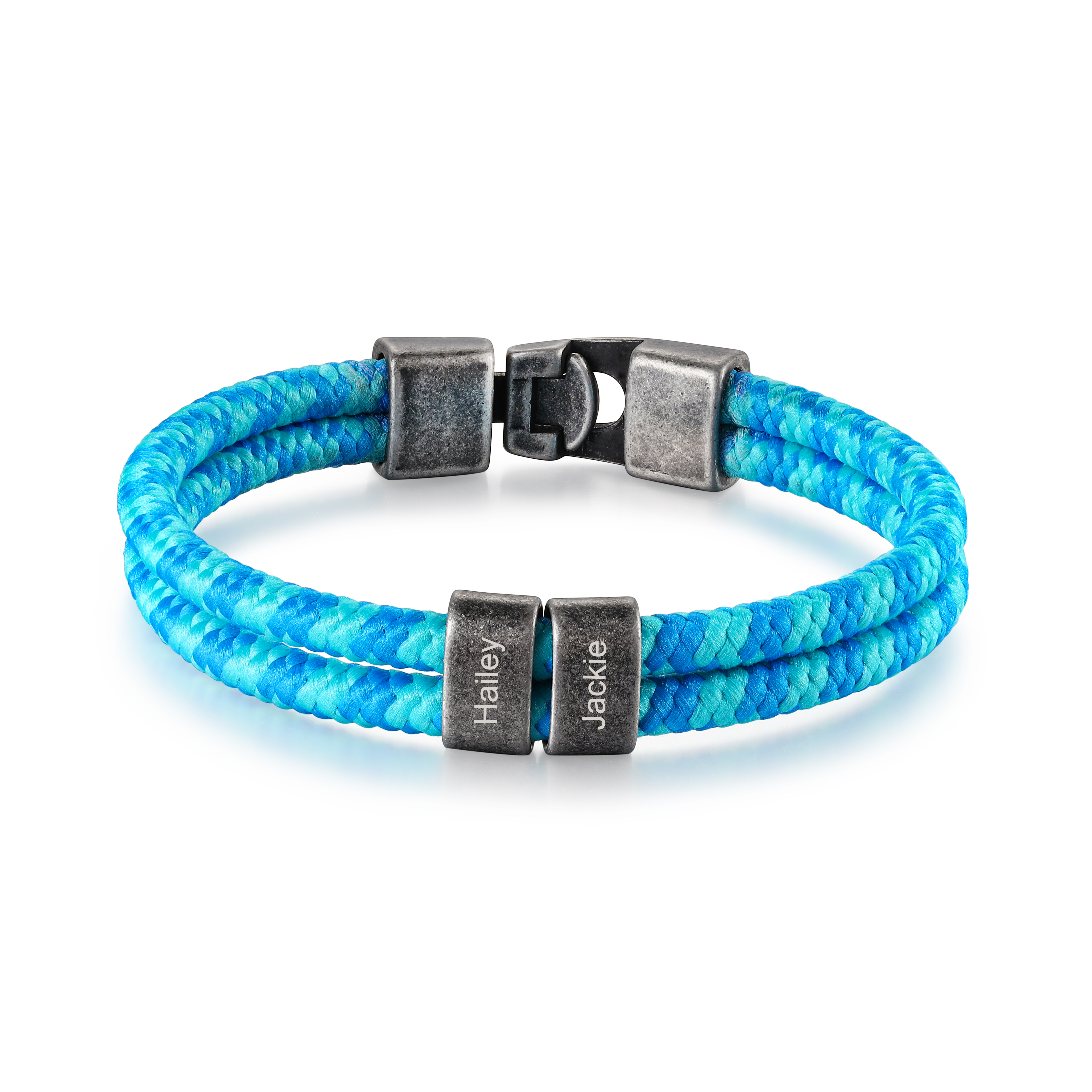 2-4 Nombres Personalizados Pulsera de Cuerda Celeste Aros de Acero Inoxidable-Jessemade ES